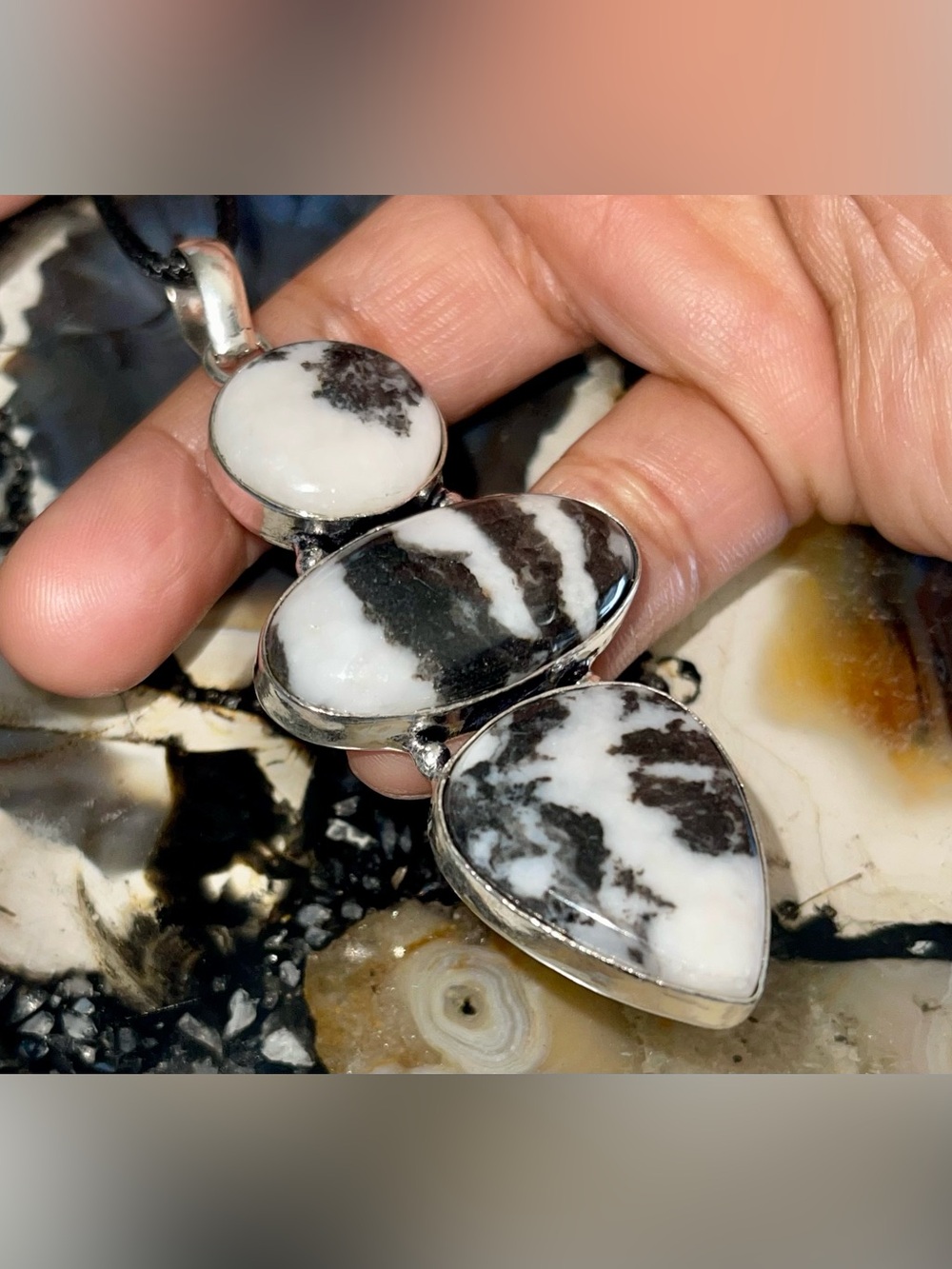 Jumbo White Buffalo Turquoise Crystal Pendant 3 1/4”